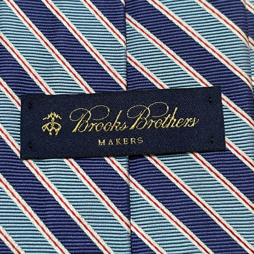 Brooks Brothers Makers Necktie Blue Red Preppy Striped Silk Classic Repp Tie